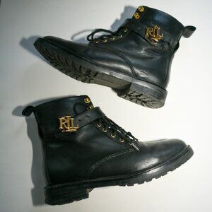 Ralph Lauren Black Eldridge Burnished Leather Boot Size 7